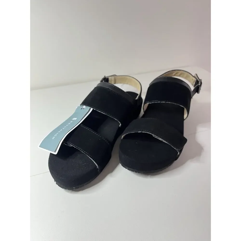 NOWB REVITALIGN Women's Adjustable Strappy Sandal Wedge Black Size 8B Chunky New